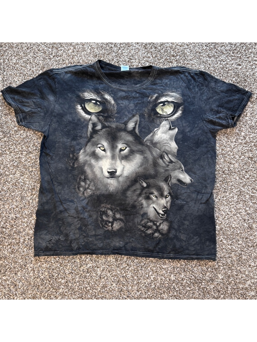 Vintage 90s The Mountain Wolf Pack T-Shirt XL All Over Print Tie Dye USA